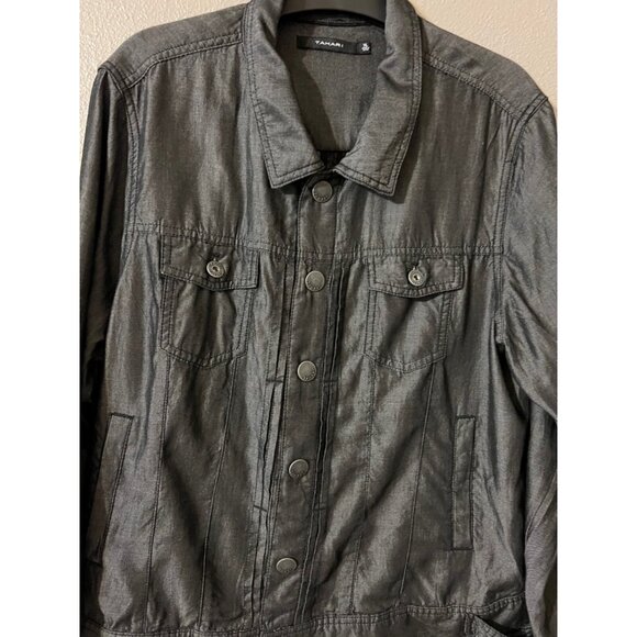 Tahari Black Womens Jean Jacket Gray Steel XL Extra Large Washable Unlined - Picture 7 of 9